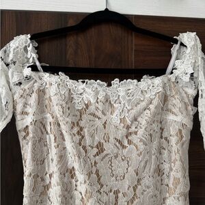 Lulu's White Lace Dress with Nude Lining